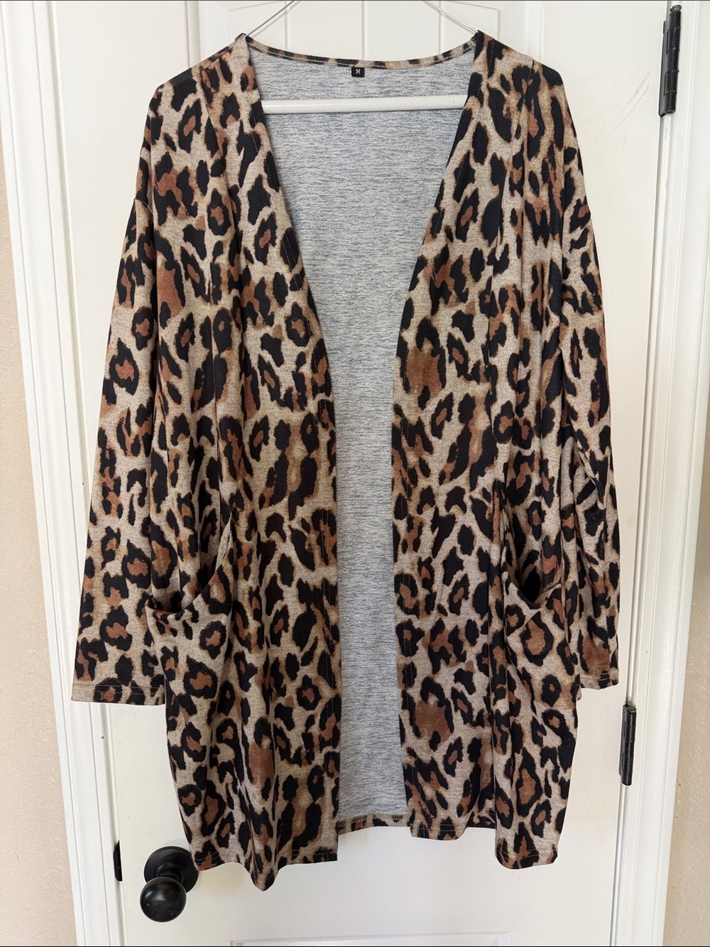 Leopard Print Open Front Cardigan - Brown & Black